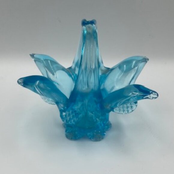 Vintage‎ Ice Blue Blown Stretched Art Glass Basket - Picture 7 of 8